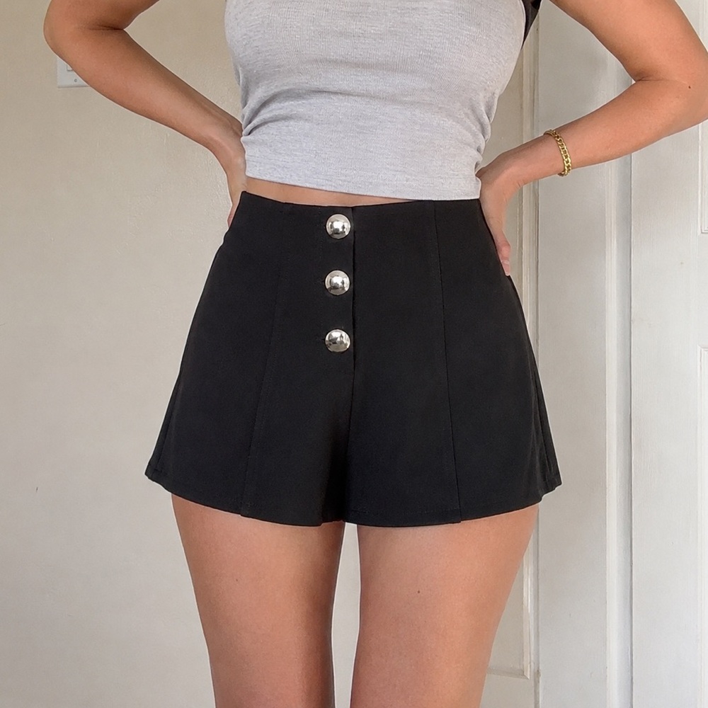 Sandro Black High-Waist Shorts with Silver Buttons